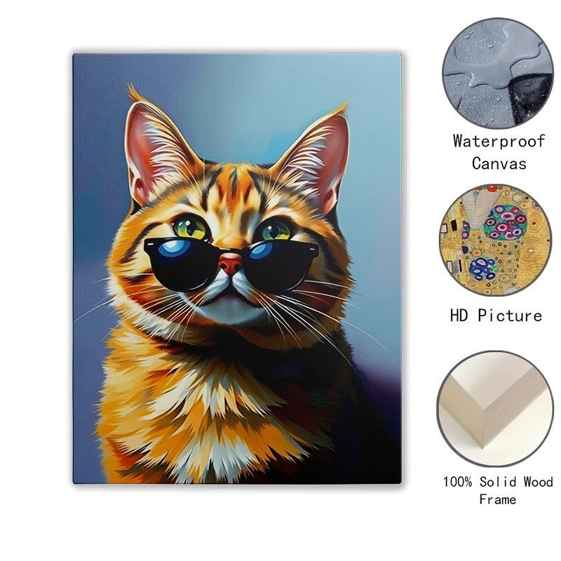 Framed Canvas Print - Cool Sunglasses Tiger Cat Pattern - Image 3