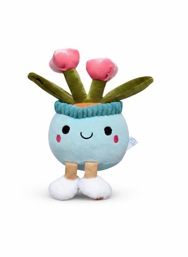 TeraaBliss Cute Plush Plant Toy with Smiling Face & Dangling Legs - Soft Stuffed Figure for Kids, Room Decor Gift (Blue + Rose) - Image 1