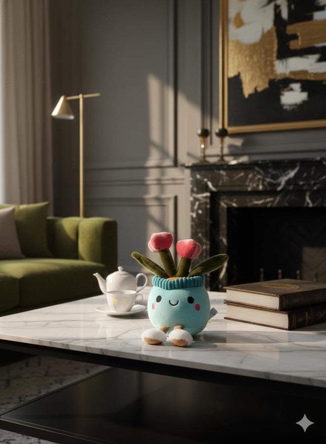 TeraaBliss Cute Plush Plant Toy with Smiling Face & Dangling Legs - Soft Stuffed Figure for Kids, Room Decor Gift (Blue + Rose) - Image 5