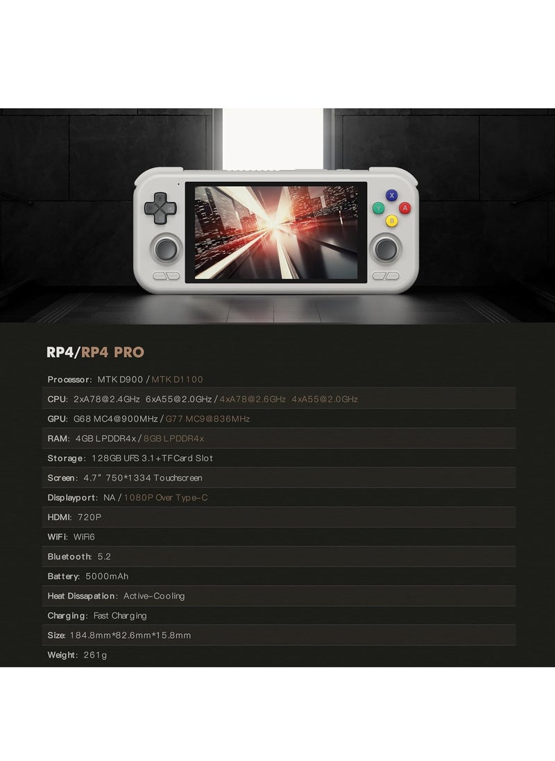 Retroid Pocket - Retroid Pocket 4 Pro Retro Game Handheld Console, Android Retro Game Console Multiple Emulators Console Handheld 4.7 Inch Display 5000mAh Battery Classic Games Console (Transparent White) - Image 1