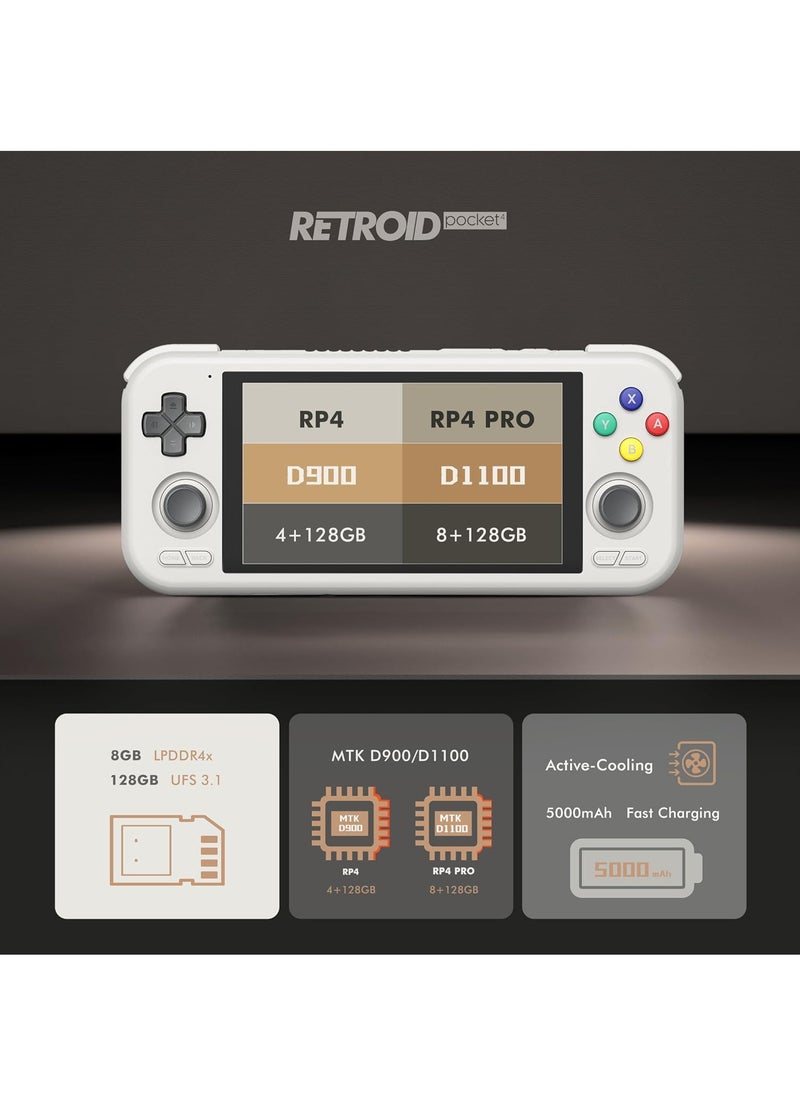 Retroid Pocket - Retroid Pocket 4 Pro Retro Game Handheld Console, Android Retro Game Console Multiple Emulators Console Handheld 4.7 Inch Display 5000mAh Battery Classic Games Console (Transparent White) - Image 1