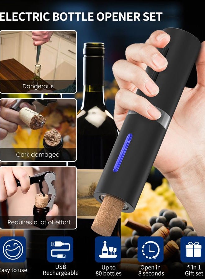 CircleJoy Electric Wine Corkscrew, Rechargeable 5-in-1 Wine Opener Gift Set with Charging Station, Foil Cutter, Wine Pourer and Vacuum Wine Stopper - Image 2