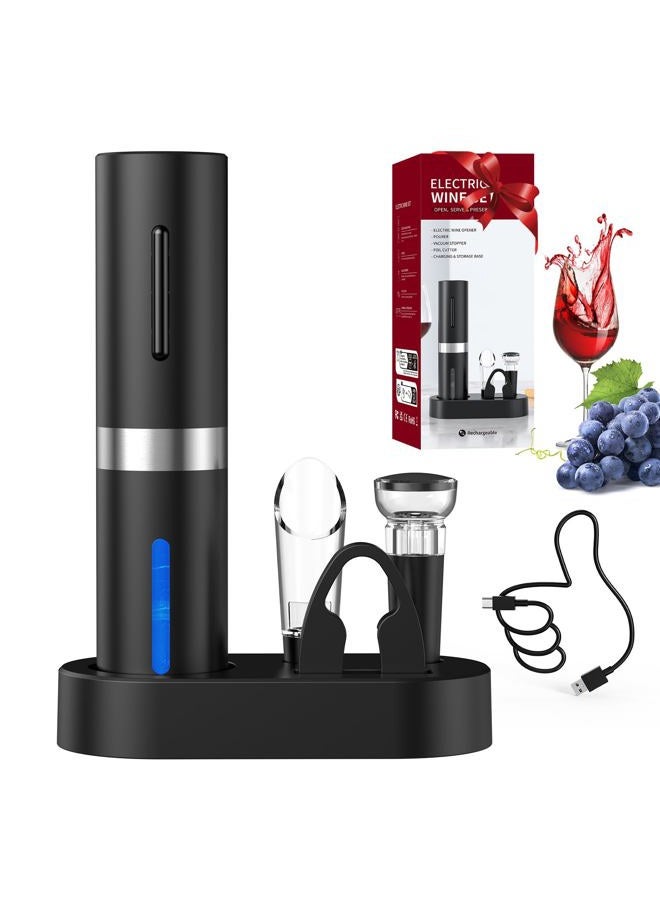 CircleJoy Electric Wine Corkscrew, Rechargeable 5-in-1 Wine Opener Gift Set with Charging Station, Foil Cutter, Wine Pourer and Vacuum Wine Stopper - Image 1