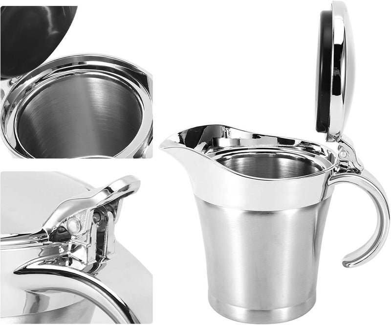 KIMISS 750ML Gravy Boat - 304 Stainless Steel Double Walled Sauce Jug with Lid, Ergonomic Design for Easy Pouring, Ideal for Gravy, Cream, and Salad Dressing - Image 4