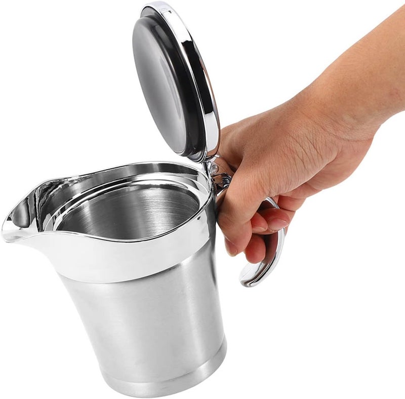 KIMISS 750ML Gravy Boat - 304 Stainless Steel Double Walled Sauce Jug with Lid, Ergonomic Design for Easy Pouring, Ideal for Gravy, Cream, and Salad Dressing - Image 5