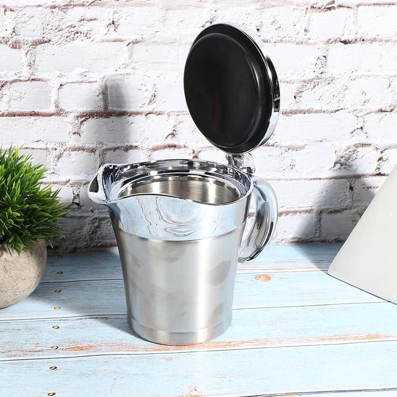 KIMISS 750ML Gravy Boat - 304 Stainless Steel Double Walled Sauce Jug with Lid, Ergonomic Design for Easy Pouring, Ideal for Gravy, Cream, and Salad Dressing - Image 2