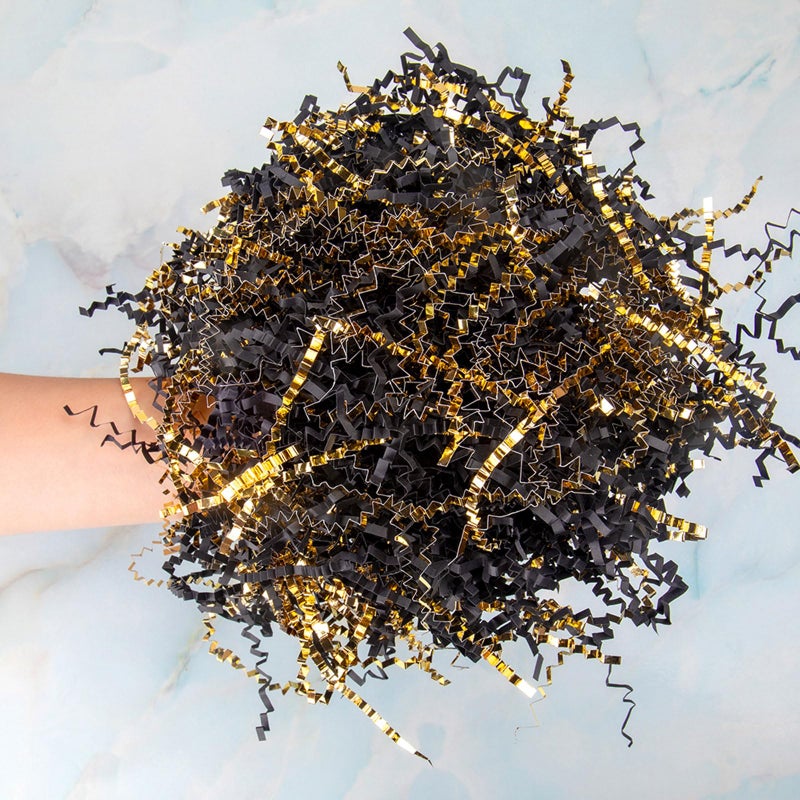 Caleihd 5.3oz Crinkle Cut Paper Shredded Paper for Gift Baskets Gift Boxes Filler, Wedding Birthday Christmas Easter Valentineâ€™s Packing Wrapping Paper Gold&Black - Image 5