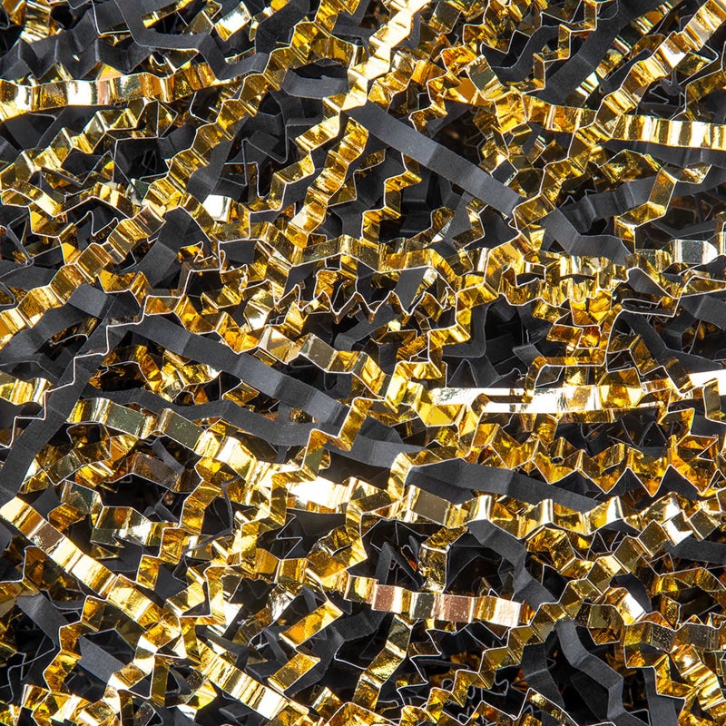 Caleihd 5.3oz Crinkle Cut Paper Shredded Paper for Gift Baskets Gift Boxes Filler, Wedding Birthday Christmas Easter Valentineâ€™s Packing Wrapping Paper Gold&Black - Image 1
