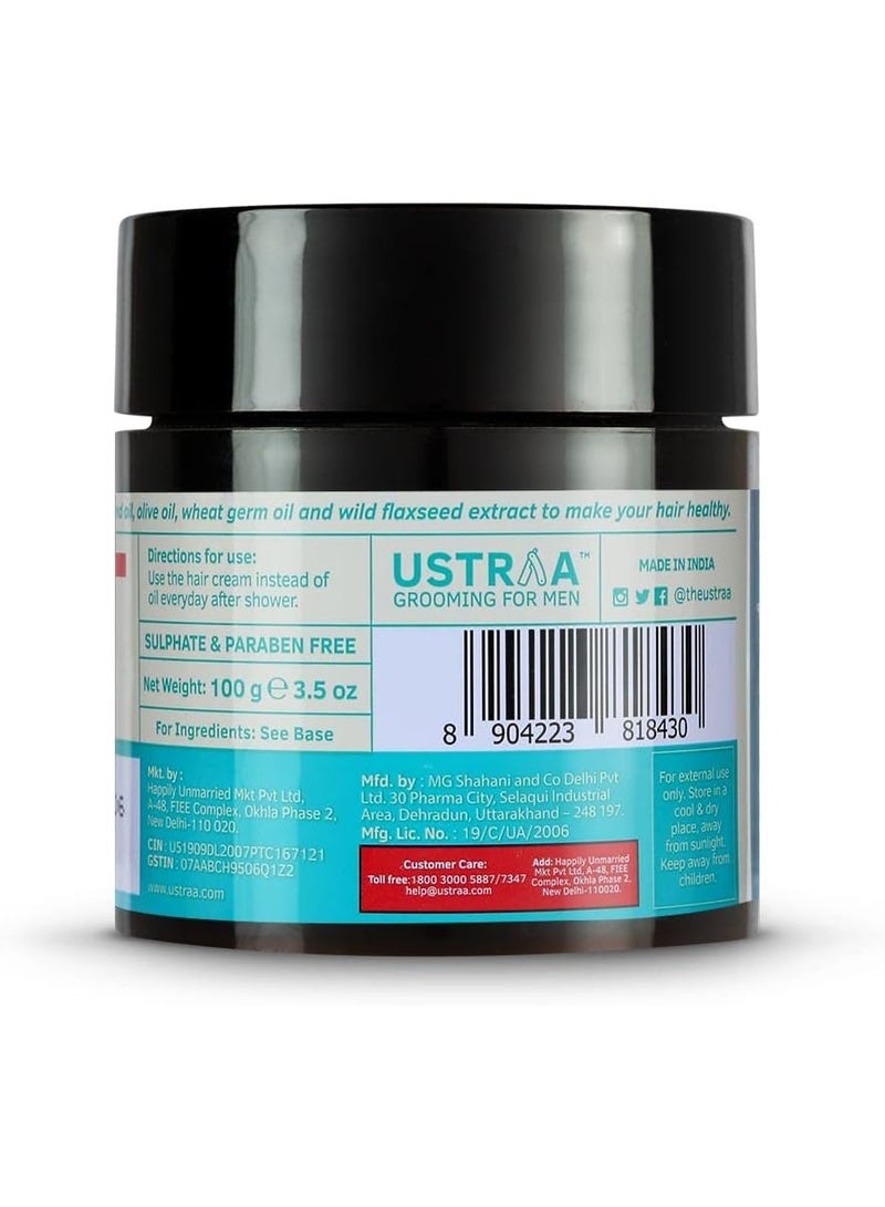 USTRAA Hair Cream for Men | Daily Use Styling & Nourishment Cream with Light Hold | Wheat Germ Oil, Wild Flax Seed & Almond Oil | Moisturises, Non-Sticky, Paraben & Sulphate Free – 100g - Image 2