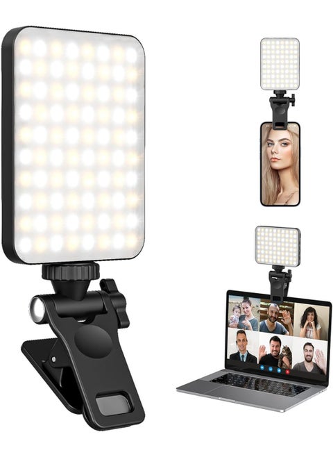 Set of 60 High-Power Rechargeable LED Lights with Front and Back Clips – 3 Adjustable Brightness Modes for Mobile, iPhone, Android, iPad, Laptop – Perfect for Makeup, TikTok, Selfies, Vlogging, and Video Conferences