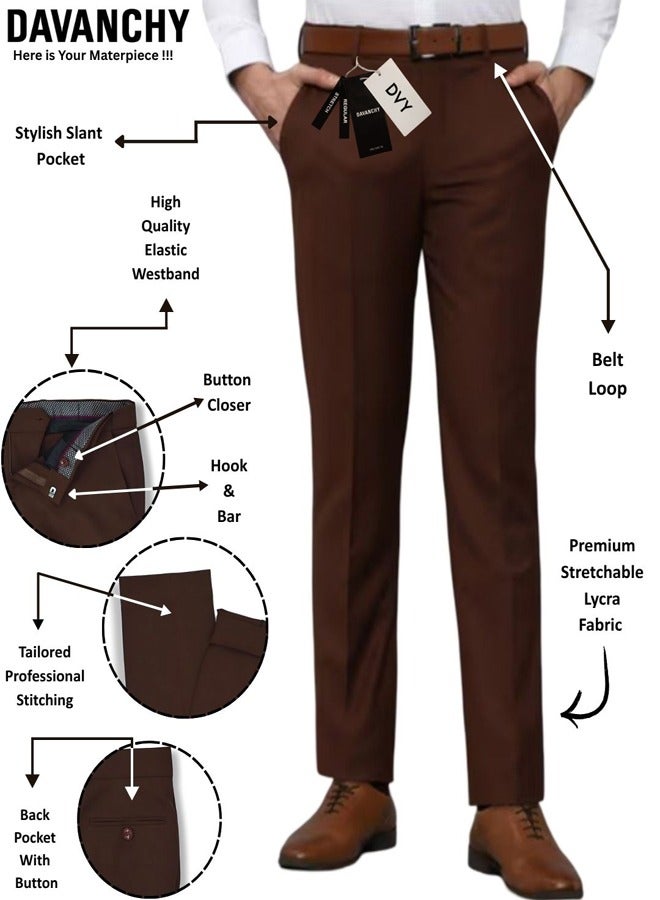 DAVANCHY Men Straight Leg Formal Trouser Classic Brown Pant Office Wear Casual & Formal Wear Solid Brown Pant  - Image 4