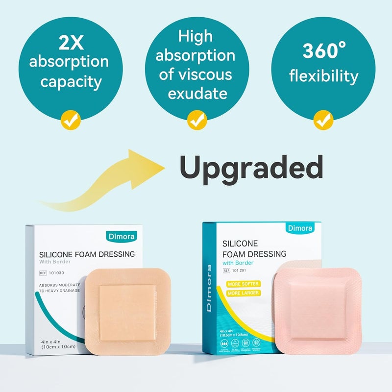 Dimora Silicone Foam Dressing with Border Adhesive 4x8  Ultra Soft Silicone Foam Dressing 4x4 - Image 2