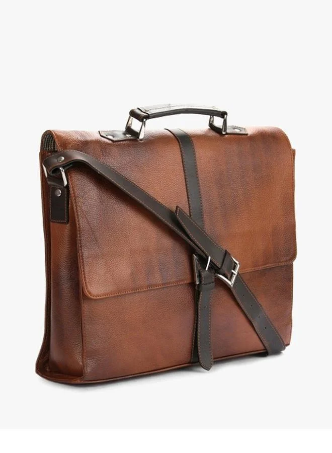 Tortoise Leather Laptop Bag with Zip Pocket by Styli