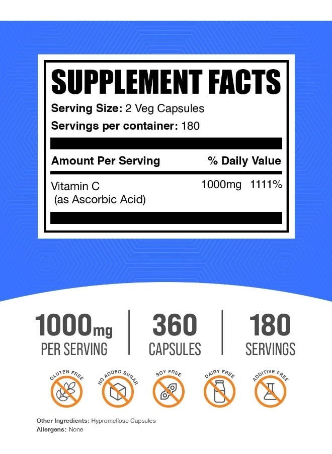 BulkSupplements كبسولات فيتامين سي (حمض الأسكوربيك) النباتية للبالغين - Image 2