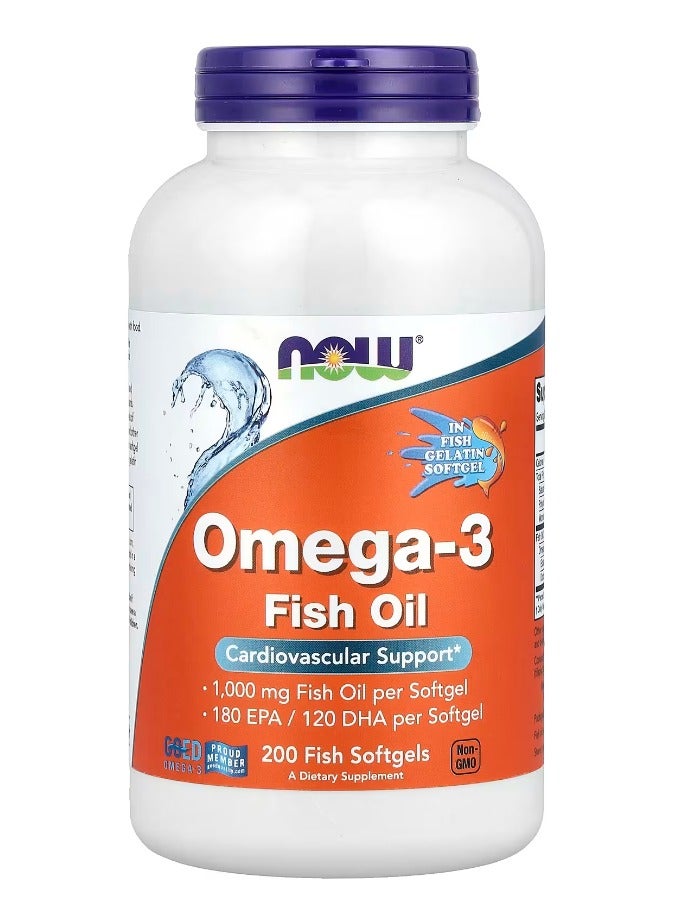 NOW Foods, Omega-3 Fish Oil, 1,000 mg, 200 Fish Softgels