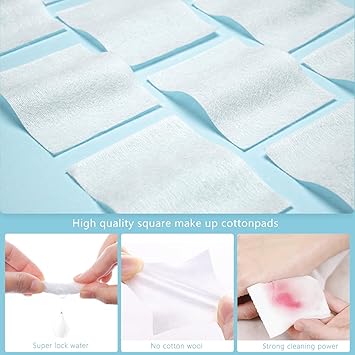 GothicBride Cotton Pads Makeup Remover Pads 1000PCS Natural Premium Nonwoven Square Cosmetic Cotton Pads Makeup Facial Soft Cut Cotton - Image 3