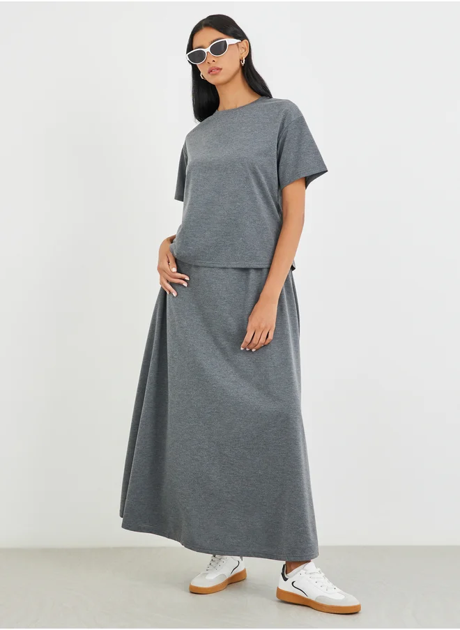تايك تو Take Two Solid Short Sleeve Top and A-Line Maxi Skirts Co-Ords