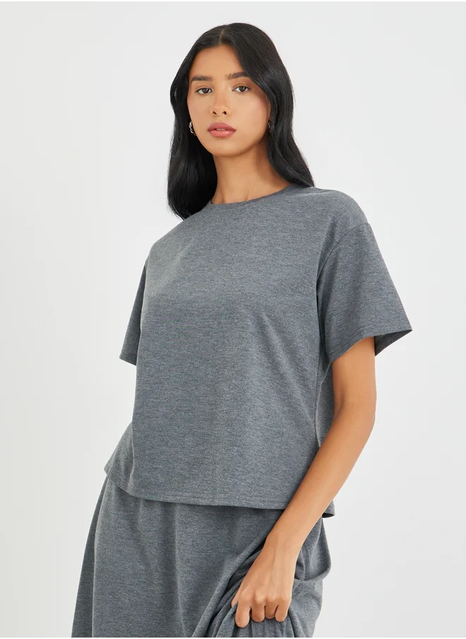 تايك تو Take Two Solid Short Sleeve Top and A-Line Maxi Skirts Co-Ords