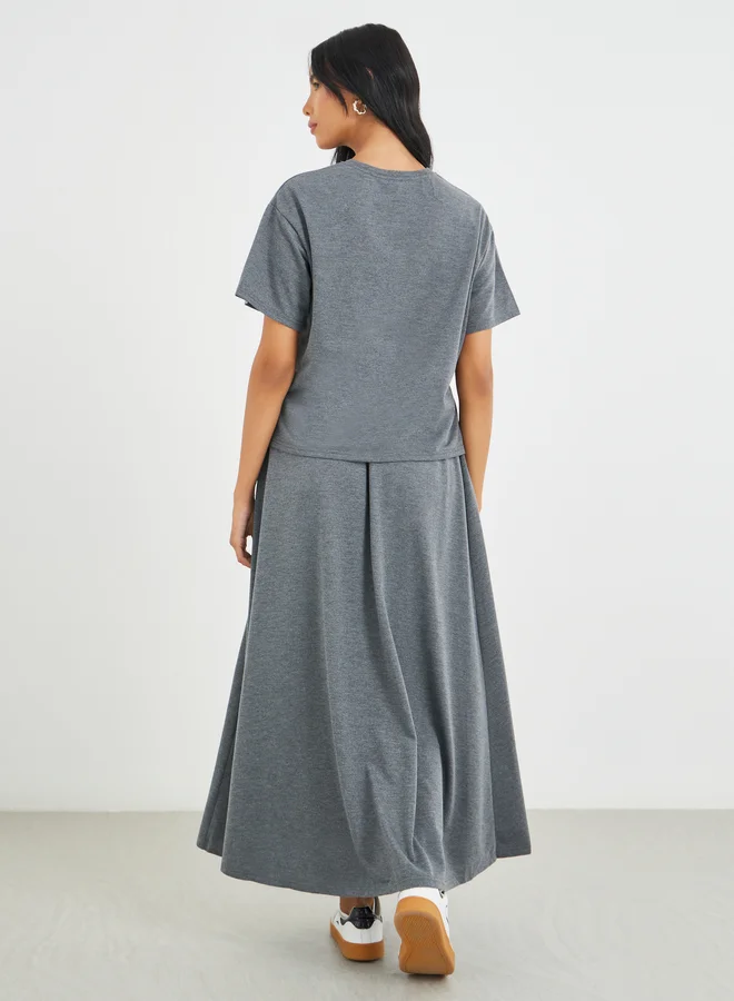 Take Two Take Two Solid Short Sleeve Top and A-Line Maxi Skirts Co-Ords