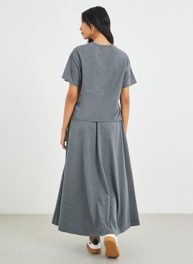 Take Two Solid Short Sleeve Top and A-Line Maxi Skirts Co-Ords - Image 5