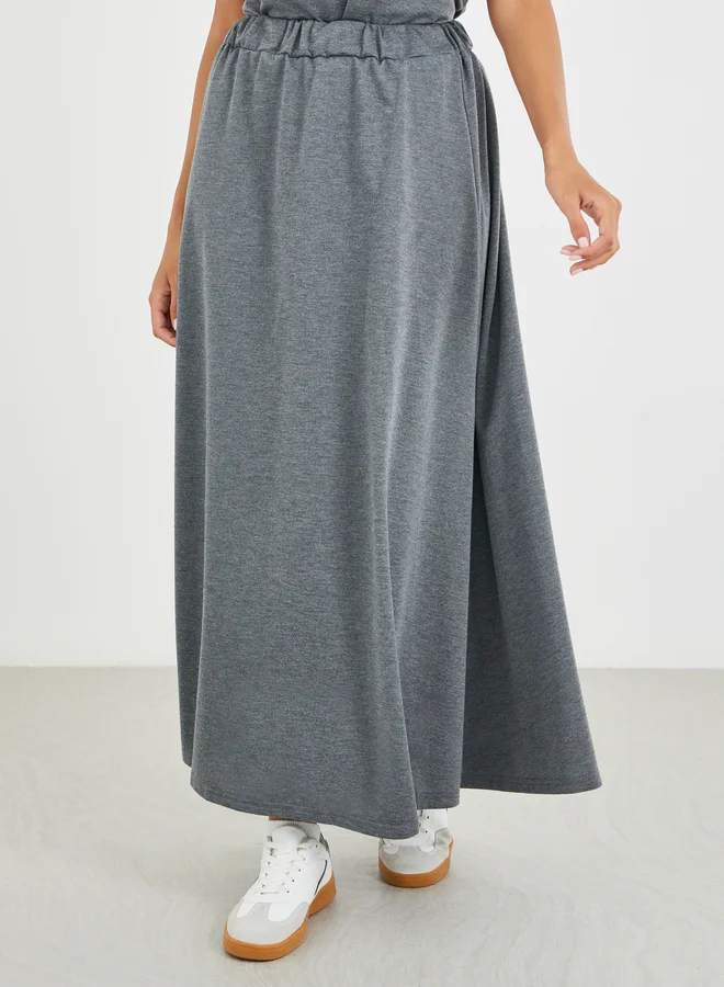 Take Two Take Two Solid Short Sleeve Top and A-Line Maxi Skirts Co-Ords