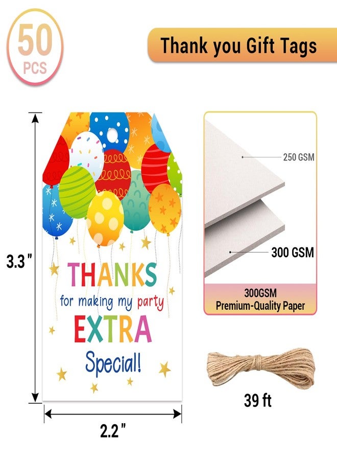 TQQBUU 50pcs Balloon Thank You for Celebrating with Us Tags with String - Thank You Tags for Party Favors (3.3" x 2.2") - Colorful - Image 2