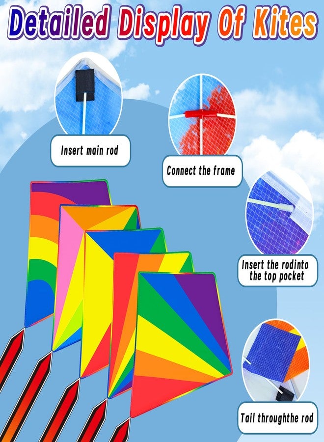 Ynanimery 5 Pack Kite for Kids Adults Easy to Fly, Kites for Kids Ages 4-8 8-12, Rainbow Kites for Toddlers Age 3-5 Beginners Easy to Fly in Low Wind- Large Kite for Family Beach Outdoor Games and Activities - Image 5