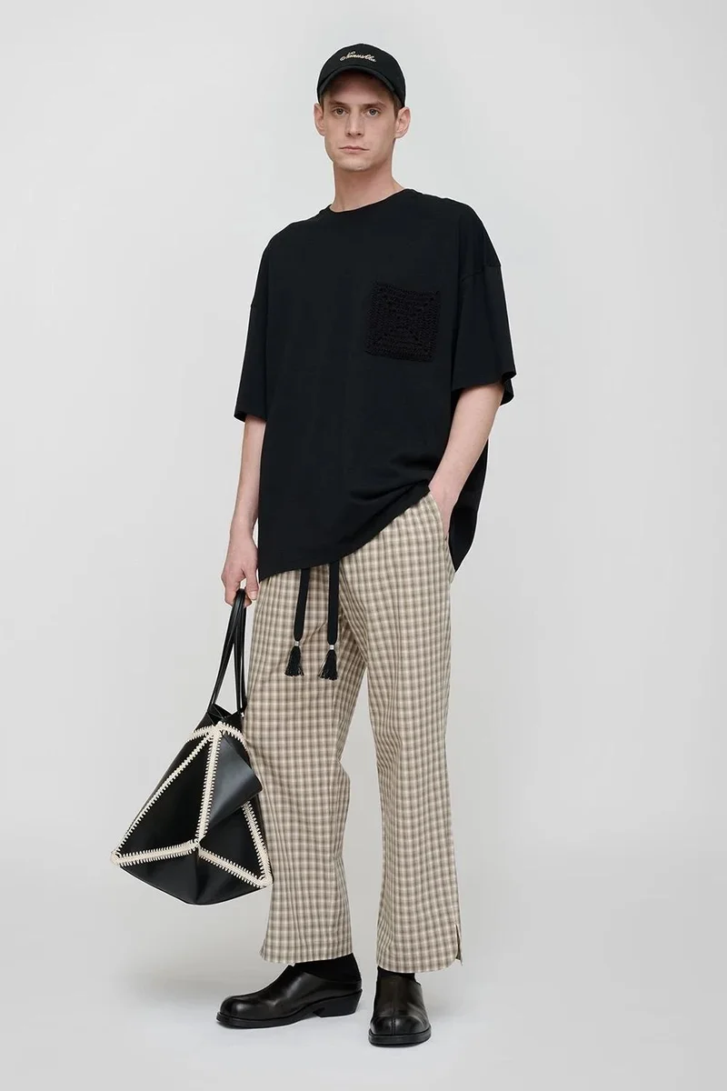 Nanushka WREN ORIGAMI BLACK COTTON JERSEY/CROCHET