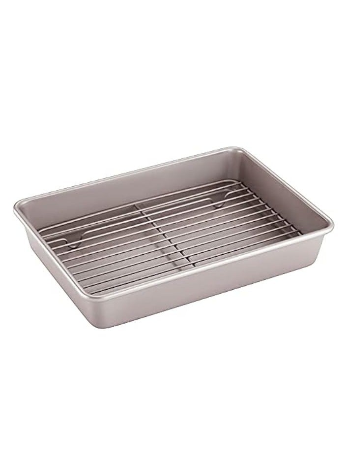 Green Tiger Roasting Pan with Rack, 13-Inch Non-Stick Rectangular Deep Dish Oven-BBQ Bakeware for Oven Baking 9" x 13" x 2.4"
