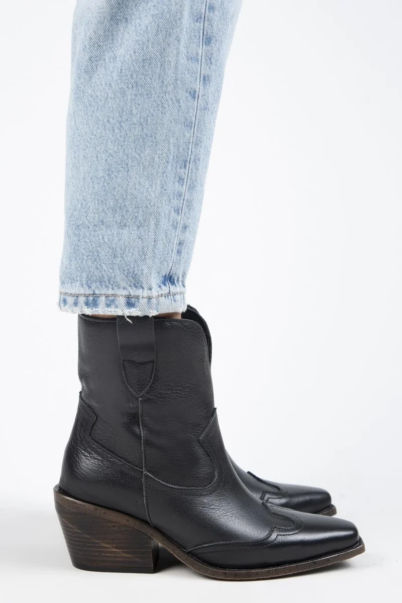 Manijero Manijero Ellinor Women's Genuine Leather Western Black Boots