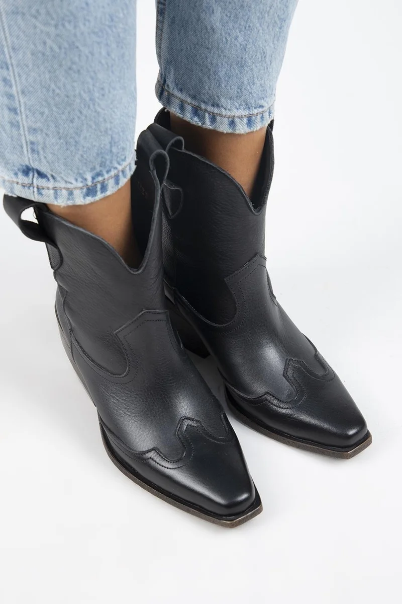 Manijero Manijero Ellinor Women's Genuine Leather Western Black Boots