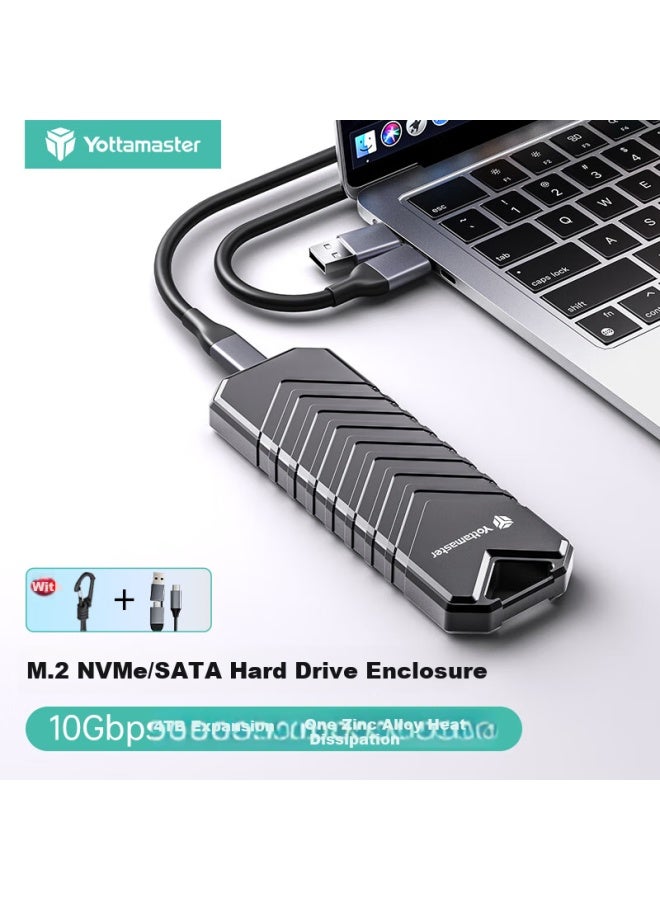 Yottamaster M.2 Nvme/Sata Dual Protocol Mobile Hard Drive Enclosure Ssd Solid State Drive Enclosure Laptop External Enclosure Zinc Alloy - Image 1