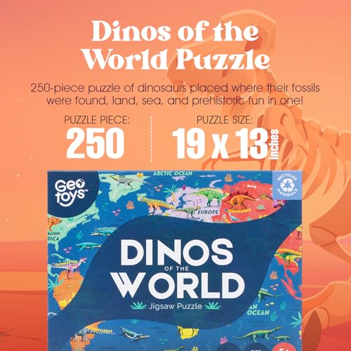 Geotoys Dinos of The World Jigsaw Puzzles for Kids Dinosaur Jigsaw Puzzle for 5 Year Old 250 Piece Puzzles for Kids Educational Dinosaur Puzzle Gifts for Dino Lovers Made in USA - Image 5