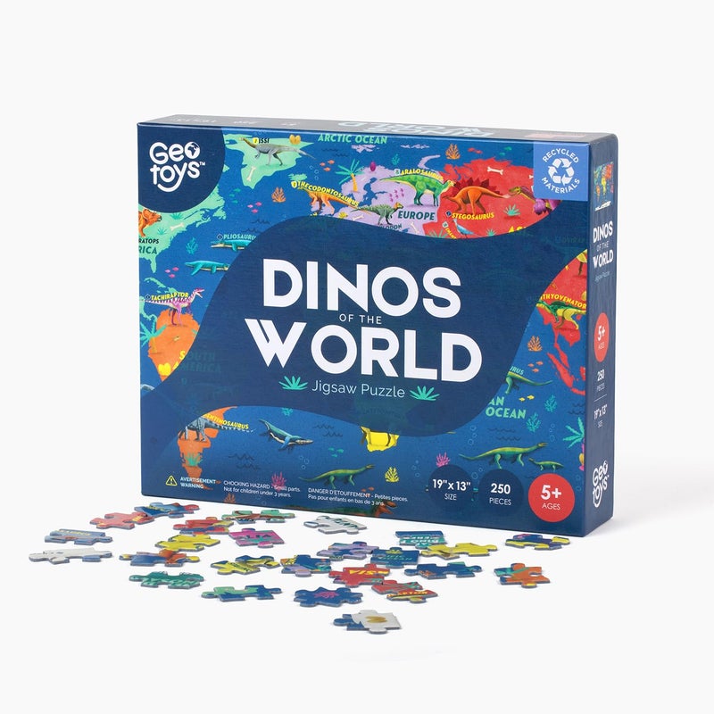 Geotoys Dinos of The World Jigsaw Puzzles for Kids Dinosaur Jigsaw Puzzle for 5 Year Old 250 Piece Puzzles for Kids Educational Dinosaur Puzzle Gifts for Dino Lovers Made in USA - Image 3