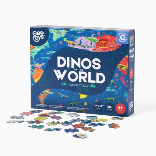 Geotoys Dinos of The World Jigsaw Puzzles for Kids Dinosaur Jigsaw Puzzle for 5 Year Old 250 Piece Puzzles for Kids Educational Dinosaur Puzzle Gifts for Dino Lovers Made in USA - Image 1