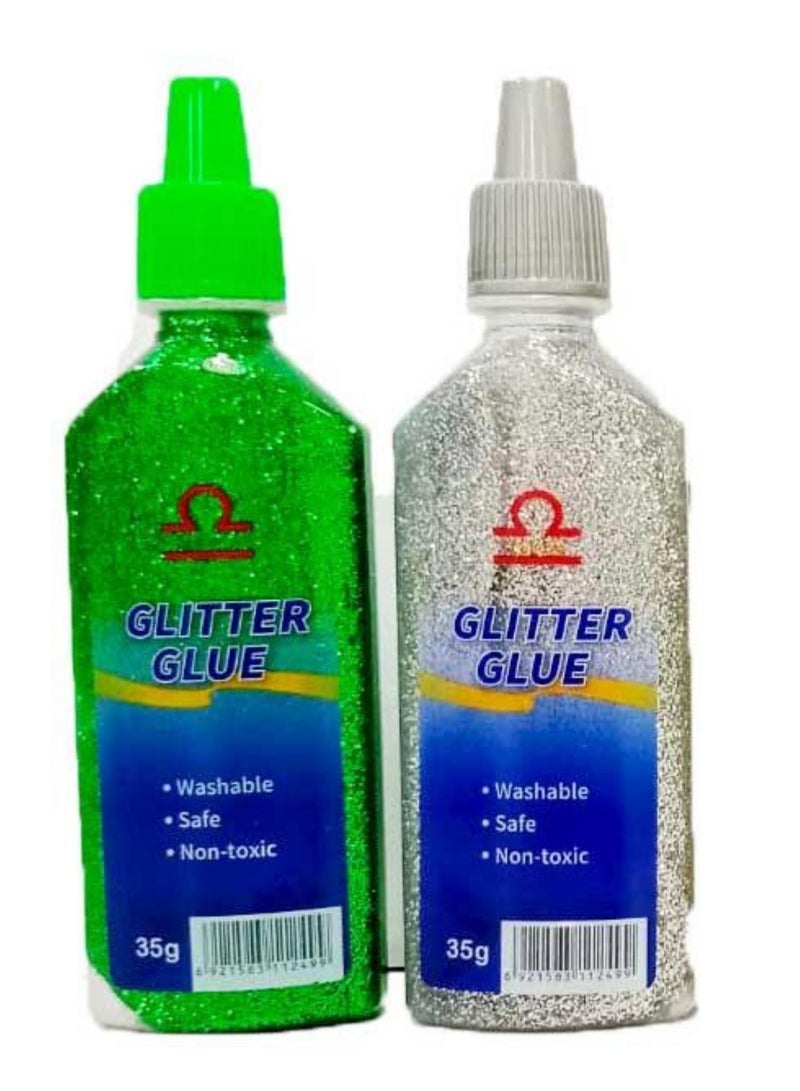 Libra Glitter Glue Bottle Green/Silver (Pack of 2) - Image 1