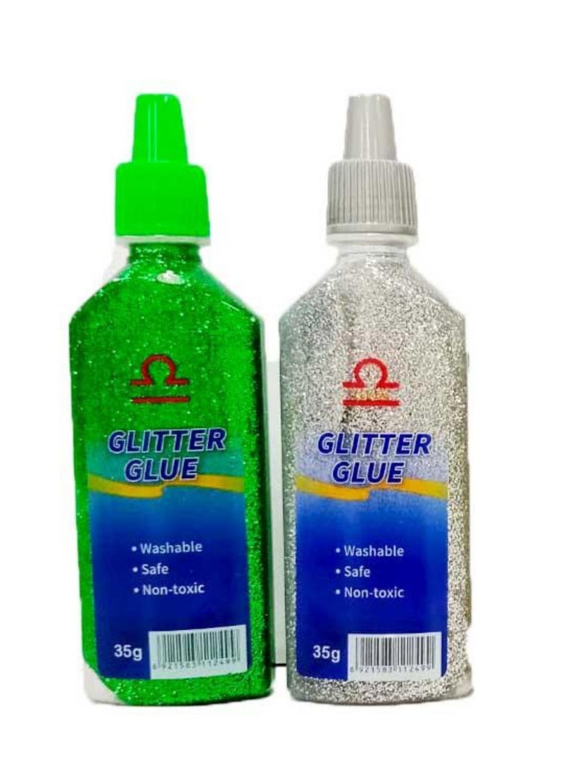 Libra Glitter Glue Bottle Green/Silver (Pack of 2) - Image 2