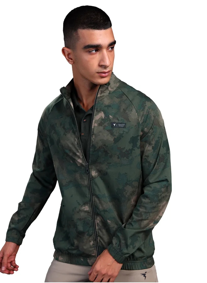 تكنوسبورت Technosport Men Camouflage Printed Mock Neck Slim Fit Jacket with TS FLEXI