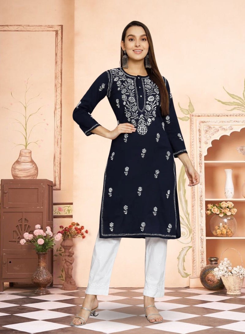 Alaya Hand Embroidered Chikankari Cotton Kurta-ALNTV115 - Image 1