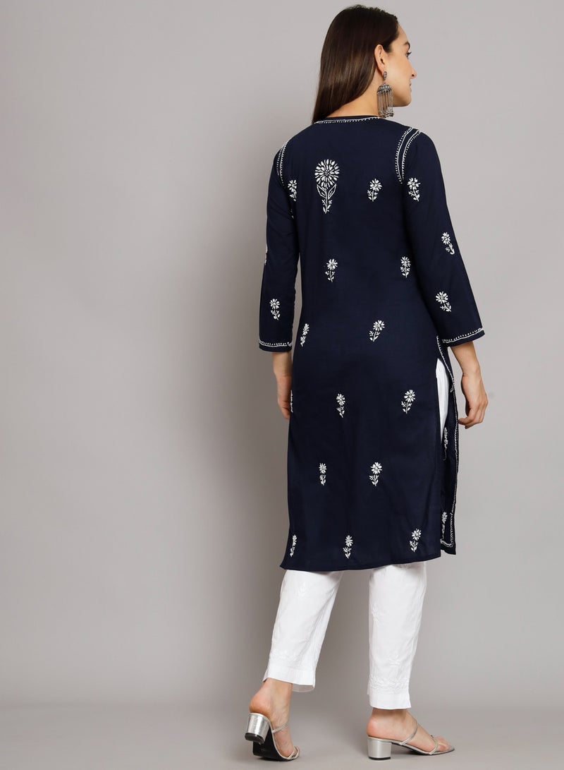 Alaya Hand Embroidered Chikankari Cotton Kurta-ALNTV115 - Image 2