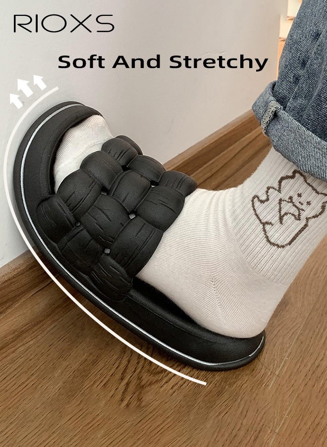 RIOXS Women's Cloud Slippers, Soft Lightweight Braided Cloud Slides Strap Sandals, Non-Slip Quick Drying Open Toe Shower Slides, Comfortable Thick Sole Open Toe Sandals, Slip On Womens Slippers for Outdoor Or Indoor Use, Black - Image 5