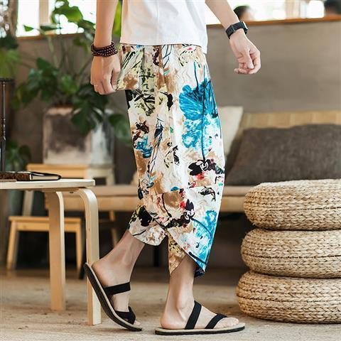 Summer Linen Shorts Men Casual Loose Chinese Style A099 Lotus  - Image 3