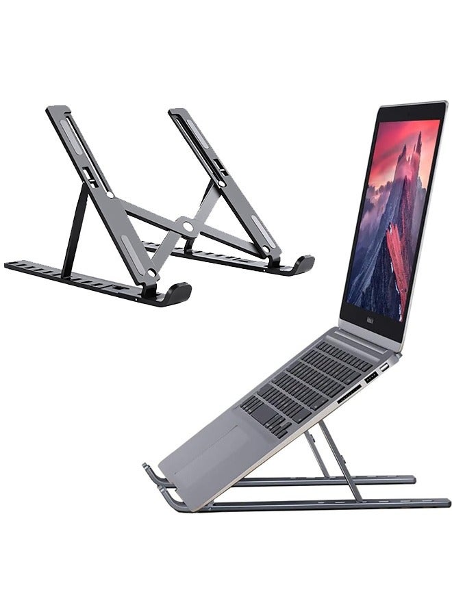 Adjustable Height Laptop Stand with Phone Holder, 10 Levels, Foldable and Portable, Black - Image 2
