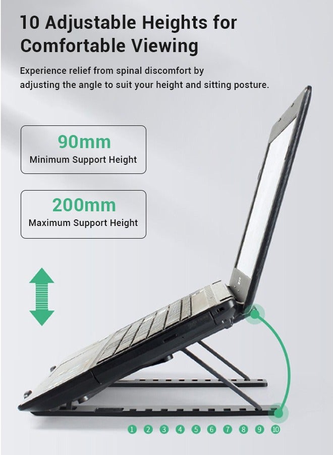Adjustable Height Laptop Stand with Phone Holder, 10 Levels, Foldable and Portable, Black - Image 3