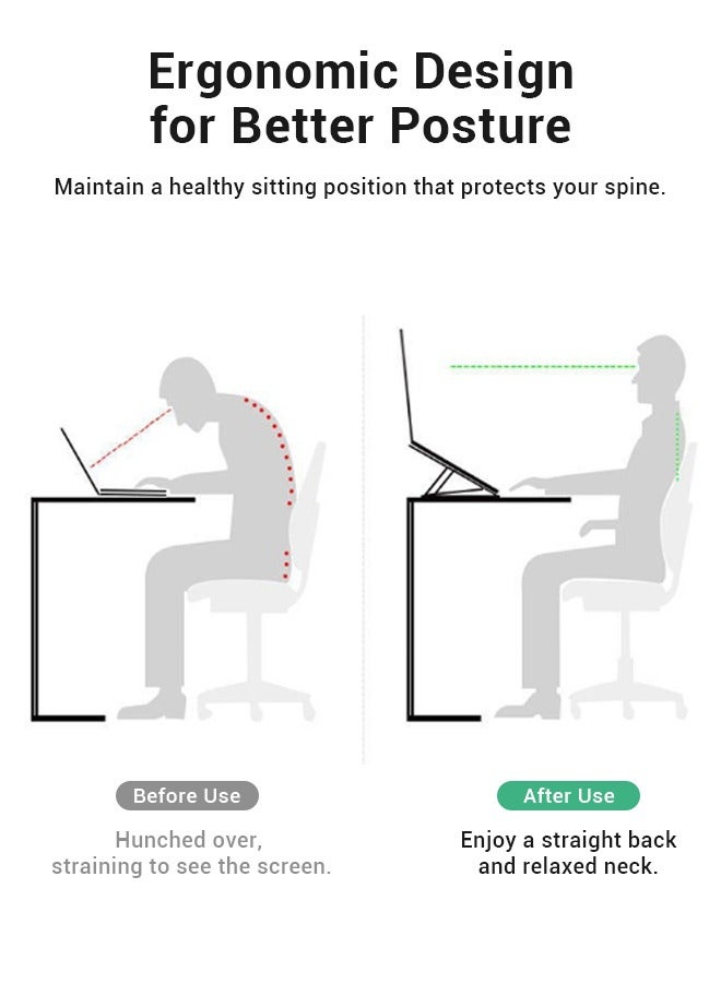 Adjustable Height Laptop Stand with Phone Holder, 10 Levels, Foldable and Portable, Black - Image 4