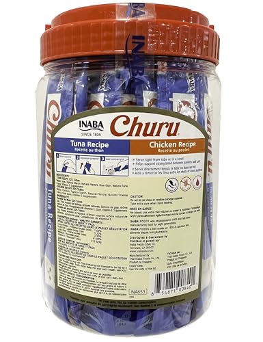 INABA Churu Cat Treats, Grain-Free, Lickable, Squeezable Creamy Purée Cat Treat/Topper, 25 Tuna & 25 Chicken - Image 2