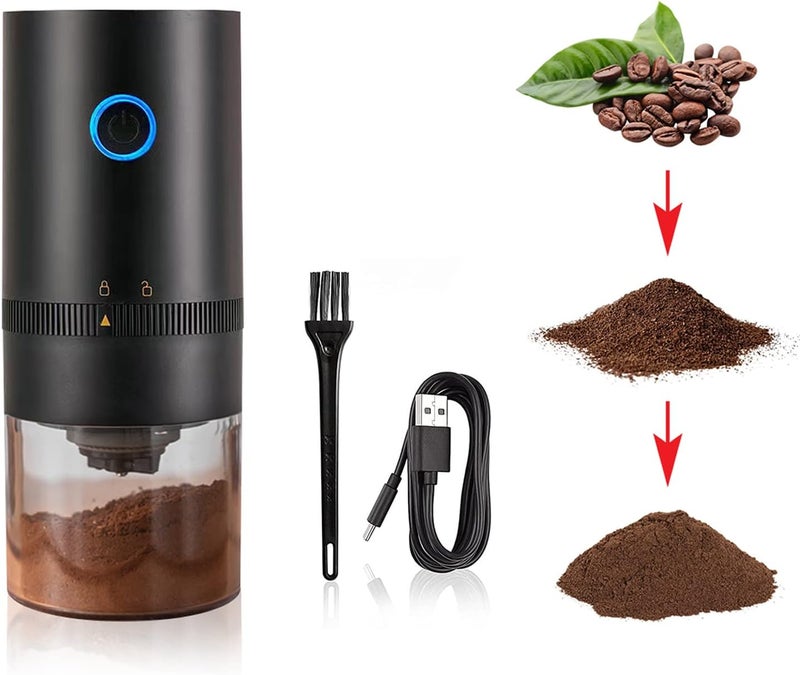 SUTENG Electric Burr Coffee Grinder, 4 Cups Portable Small Conical Ceramic Grinder with Multi Grind Settings for Coffee Beans Spices Drip Espresso Pour Over Cold Brew, USB Rechargeable Black - Image 1