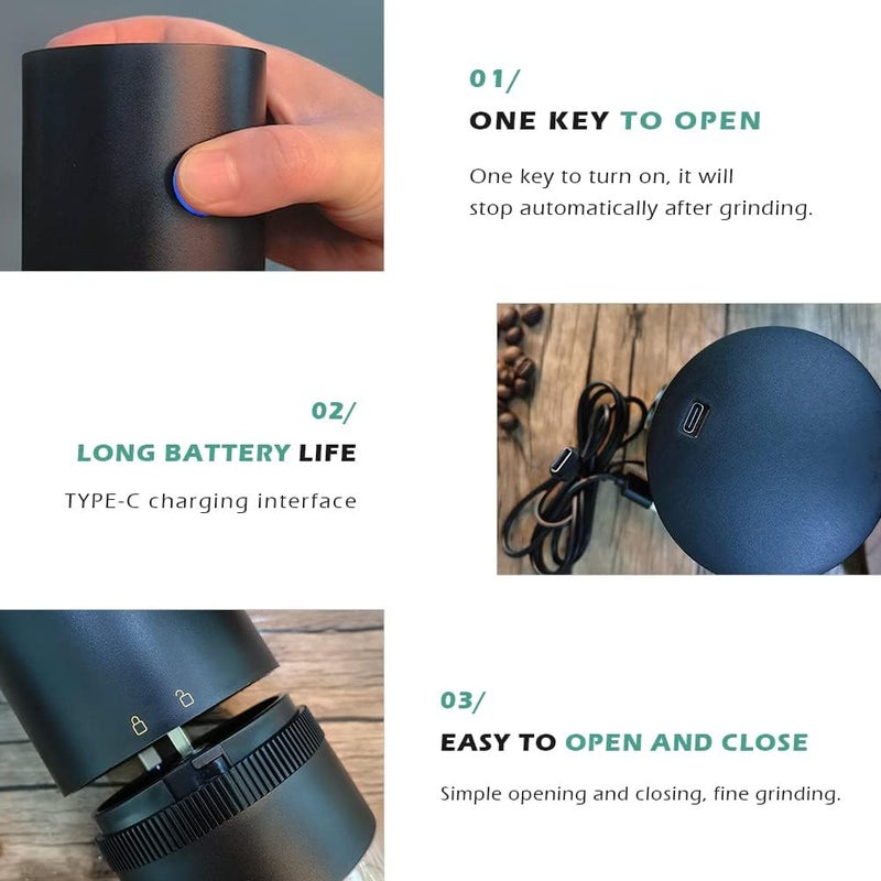 SUTENG Electric Burr Coffee Grinder, 4 Cups Portable Small Conical Ceramic Grinder with Multi Grind Settings for Coffee Beans Spices Drip Espresso Pour Over Cold Brew, USB Rechargeable Black - Image 5