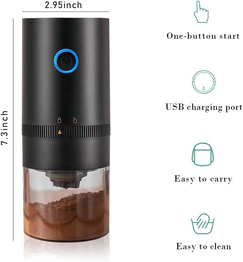 SUTENG Electric Burr Coffee Grinder, 4 Cups Portable Small Conical Ceramic Grinder with Multi Grind Settings for Coffee Beans Spices Drip Espresso Pour Over Cold Brew, USB Rechargeable Black - Image 2