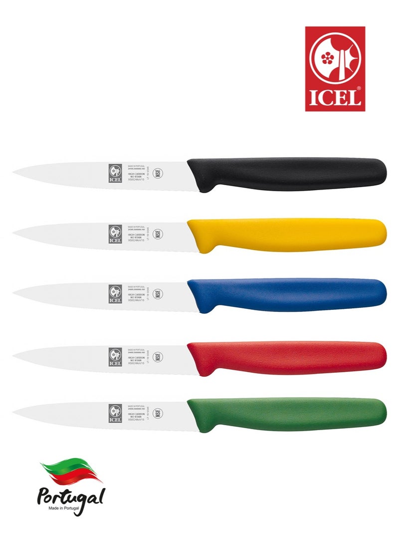 ICEL 4-inch Straight Pairing Knife 5 Colour Set | High-Carbon Stainless Steel Blade | Ergonomic Handle | Professional and Home Kitchen Knife Set | Made in Portugal | Available in Five Vibrant Colours - Image 1